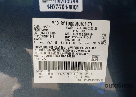 2018 Ford Edge Se из США, поврежденный, VIN 2FMPK3G91JBC55928